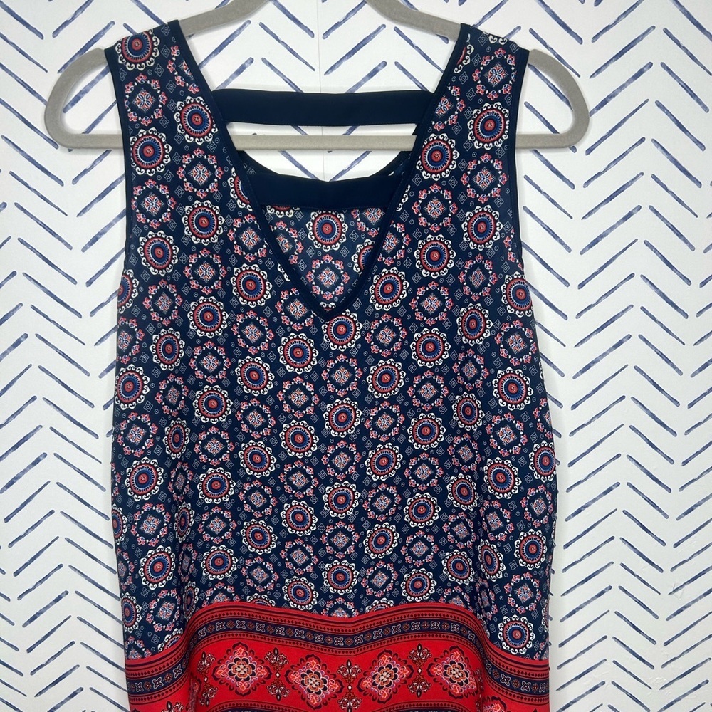 Zac and Rachel Boho Flowy Sleeveless Top Red Blue Geometric Size Medium - Picture 2 of 5